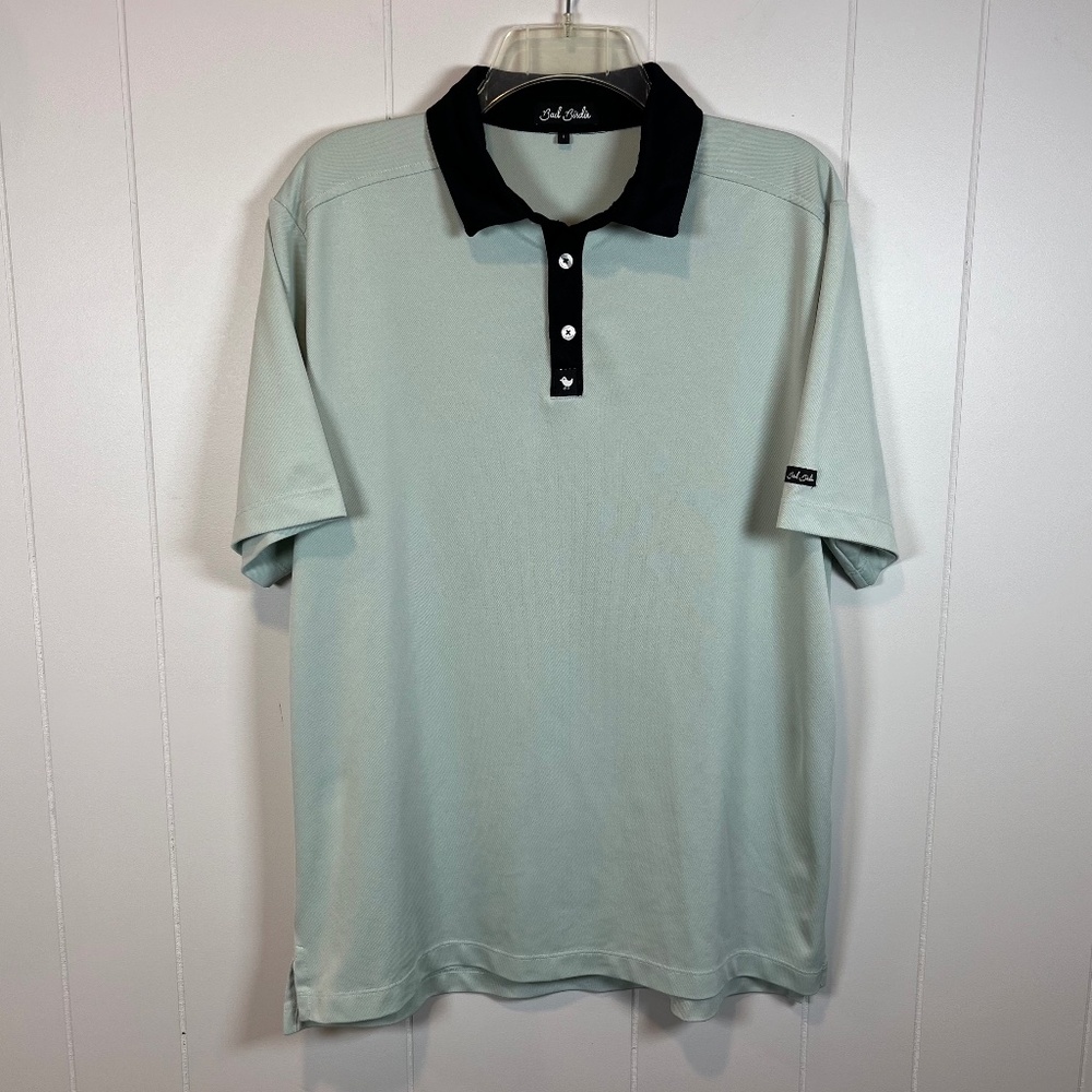Men's Bad Birdie Short Sleeve Golf Shirt Polo Mint Green & Black Trim Like New